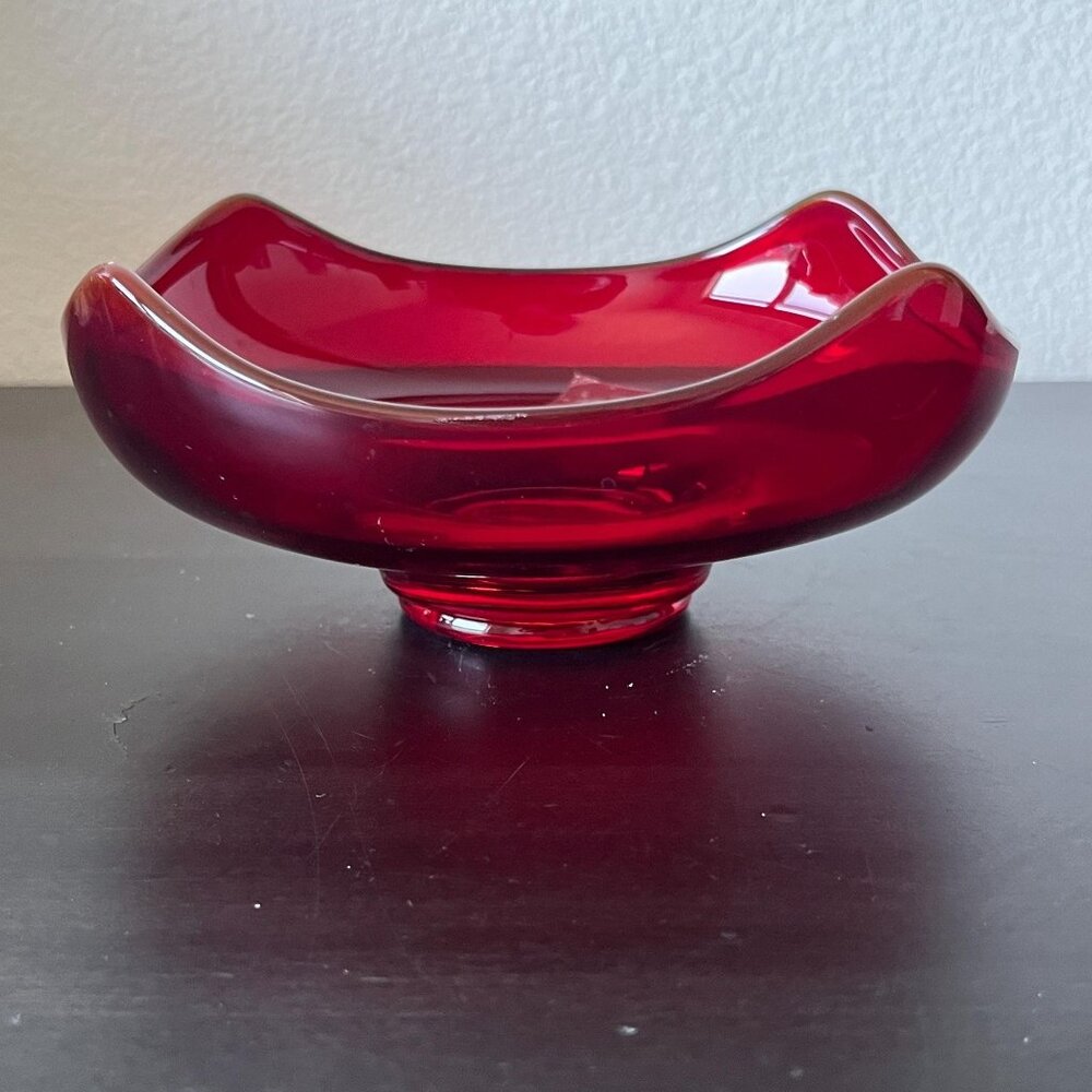 Viking Art Glass Red Bon Bon Candy Dish // Epic Line #6602 // Original Sticker /